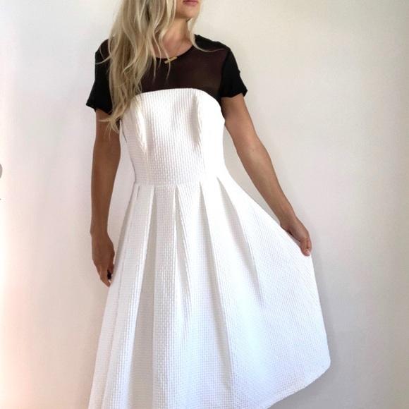 ASOS White & Black Mesh Chest A Line Dress sz 10